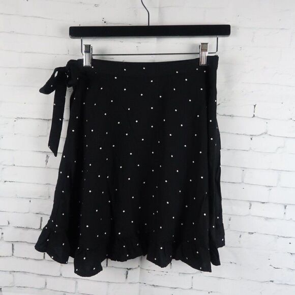 ARIZONA JEAN CO BLACK WITH WHITE POLKA DOT WRAP SKATER SKIRT WITH RUFFLE HEM S - Picture 5 of 5
